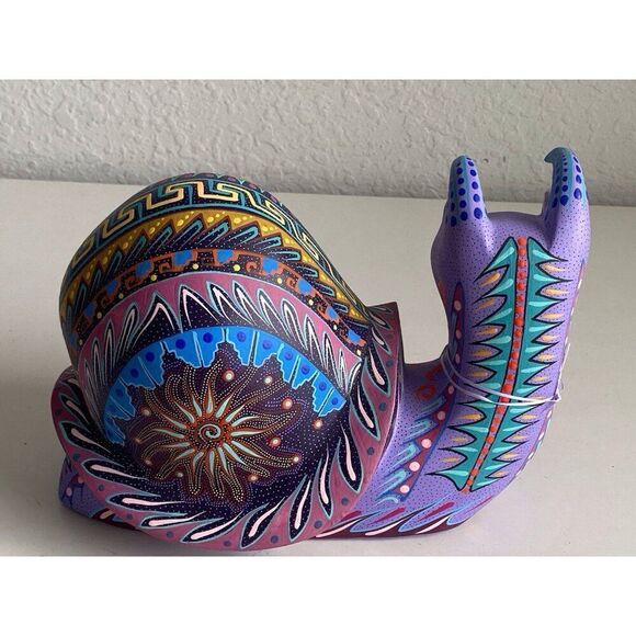 Pineda Covalin Alebrije Large Snail Hand Painted Oaxacan Wood Carving Signed - Picture 9 of 15